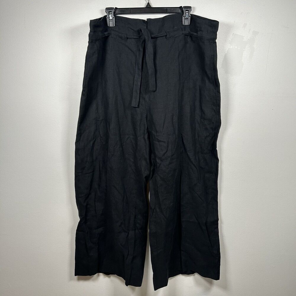 Nili Lotan Esmae Women’s Linen Belted High-rise Wide Leg Pants Black Size Medium